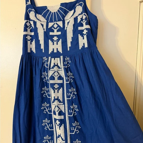 FARM Rio Macaw Sundress Medium Blue & White Embroidered Tropical Dress - Picture 8 of 12